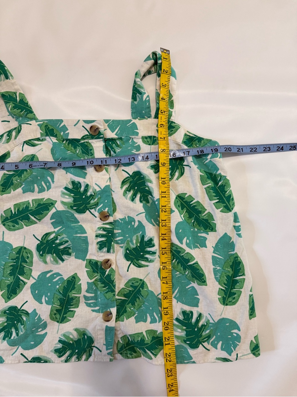 J.Crew Green Leaf Print Button-Front Women’s linen blend  Tank Top size large - Picture 9 of 10